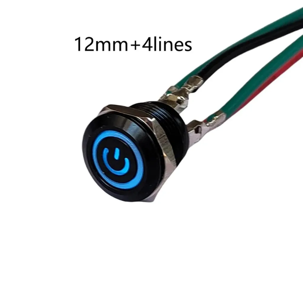 With LED Light Flat Head 3-6V Jog Switch 16mm Mini Metal Push Button Switch Ultra Short with Wire Momentary Reset