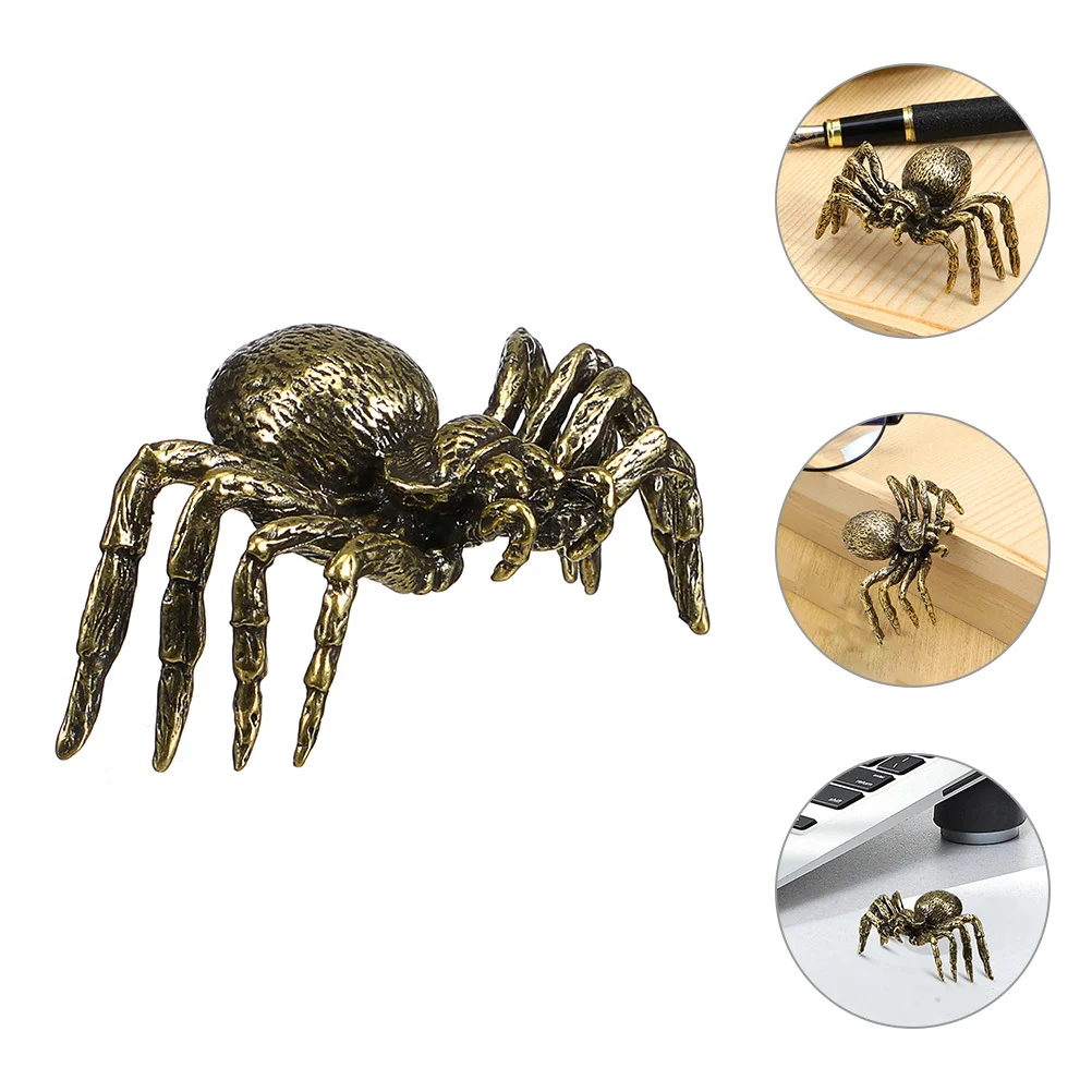 

2pcs Brass Spider Statue Desktop Ornament Creative Metal Decor For Home Office Tea Table Lid Holder Craft Miniature Spider