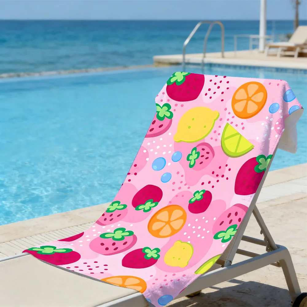 Strawberry Fruit Beach Towel – Oversized Quick Dry Sand Free with Lemon & Orange Print