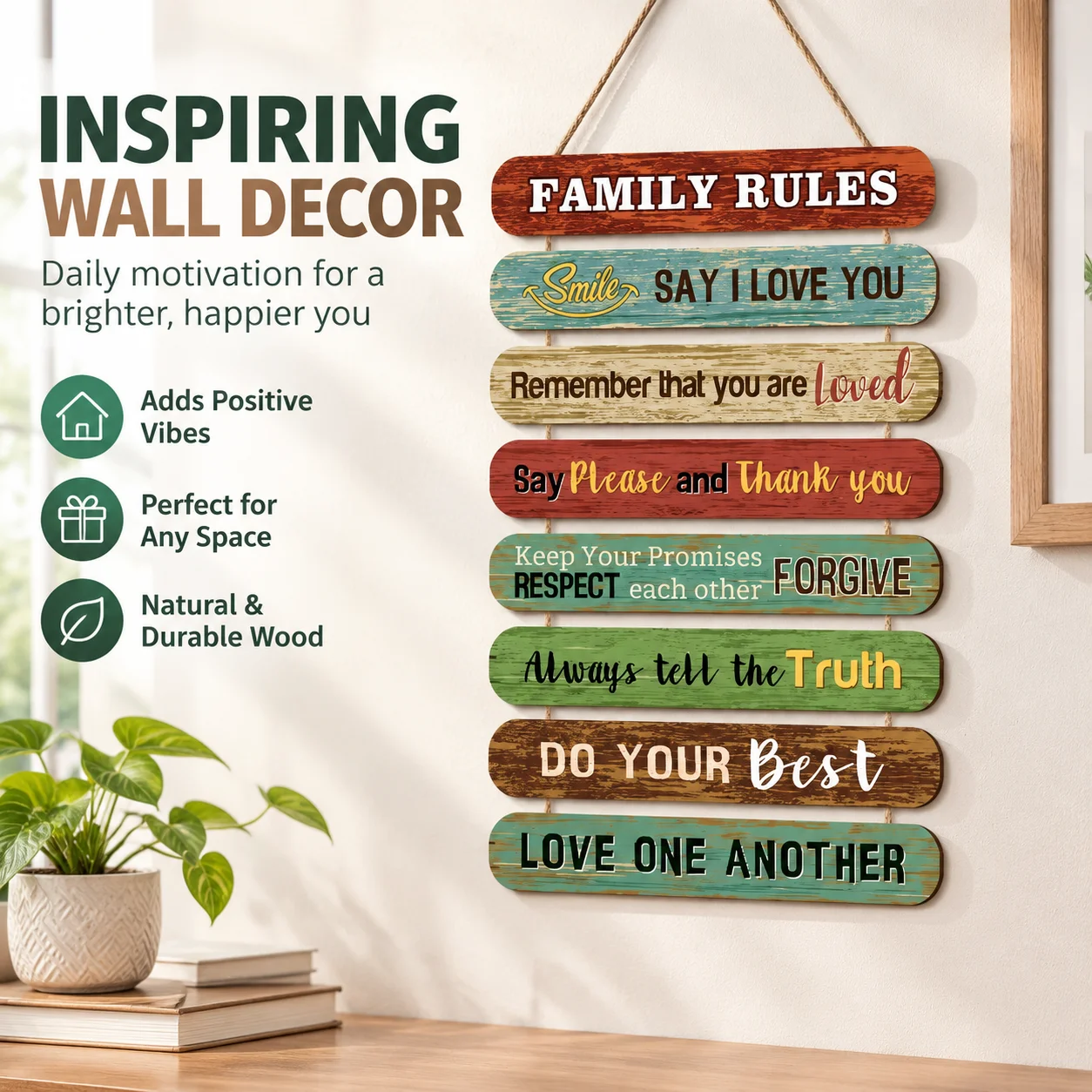 Laser-Engraved Basswood Plywood Hanging Door Sign Inspirational Quote Wall Decor with Jute Rope for Bedroom Study Office
