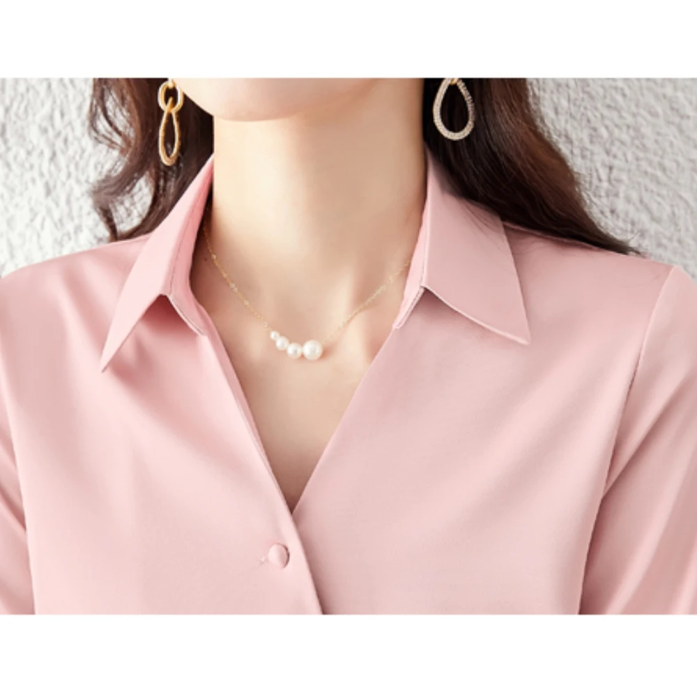 Fashion Slim Office Lady Solid Blouses And Shirts Vintage Long Sleeve Satin Chiffon Tops Elegant Female Casual Clothes 2024