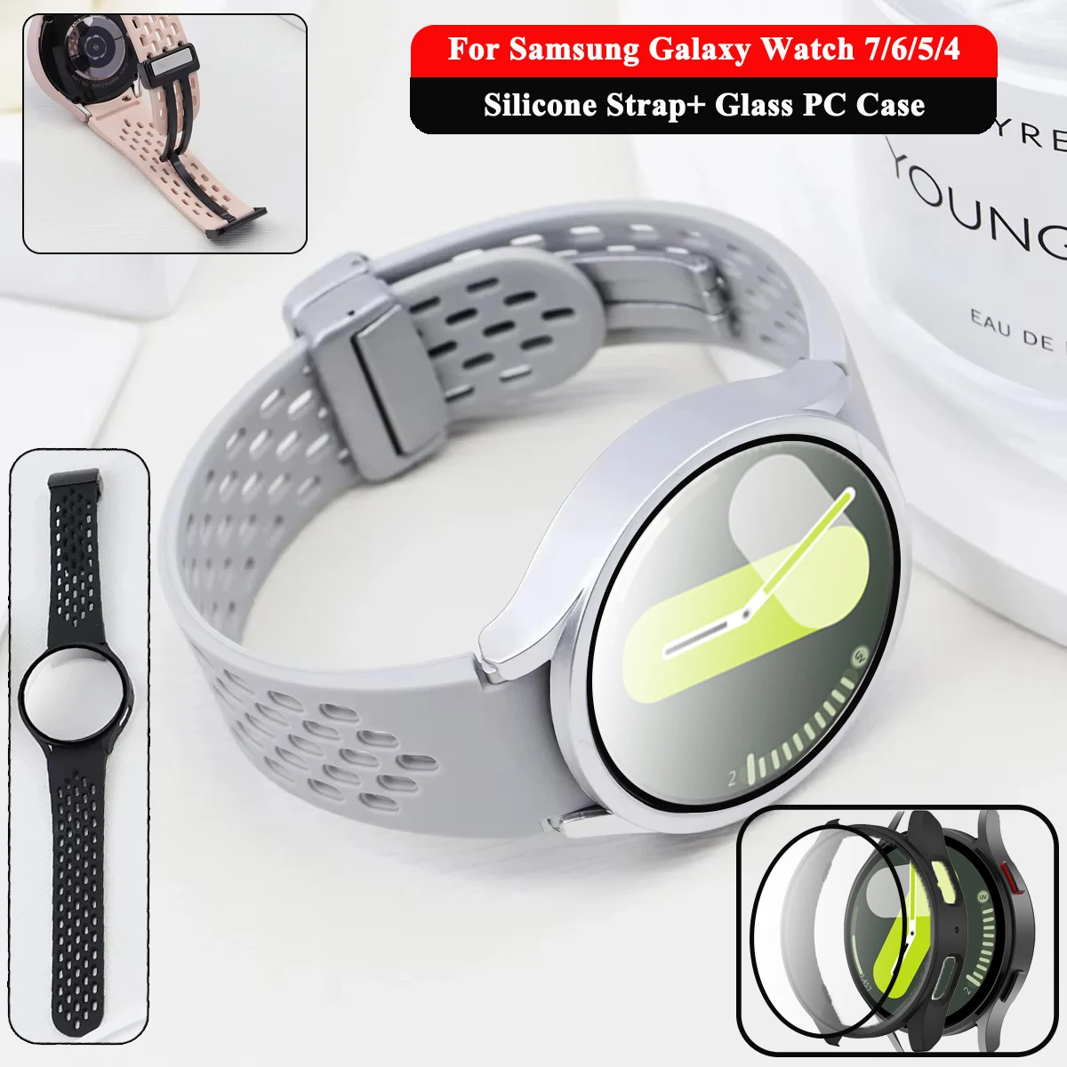 Case + Strap For Samsung Galaxy Watch 7 6 5 4 40 44MM Magnetic Silicone Band Soft Sports Watchband Breathable Men Women Bracelet