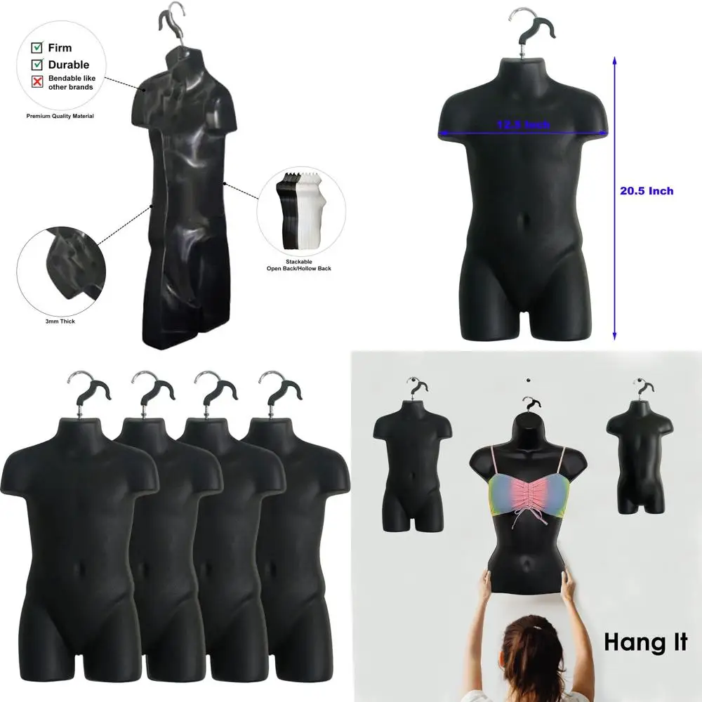 

Складные черные детские демонстрационные стеллажи с полой спинкой для футболок, размеры 5T-7, с крючками для подвешивания и опциями для установки на столешницу