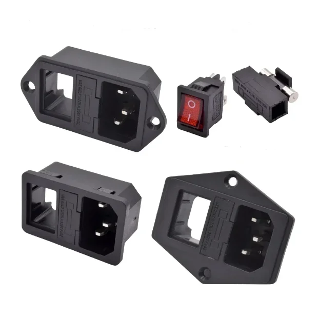AC-01/AC-02/AC-03/AC-04/AC-05/AC-04F/AC-05F/C13/C14 3-Pin Power Plug and Socket 250V 10A Fuse Red Light Rocker Boat Switch