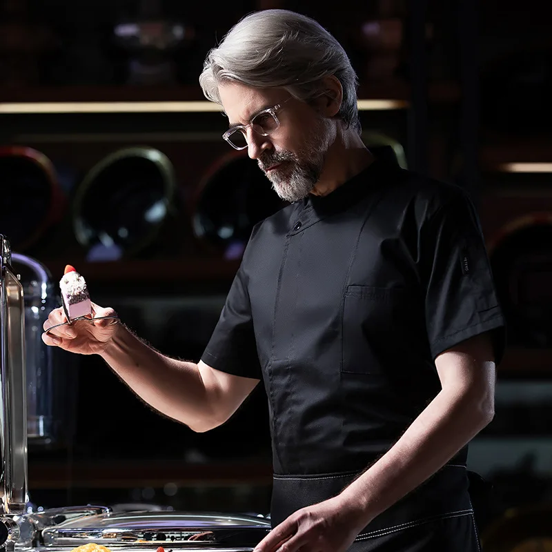 

Летняя рабочая одежда для поваров: дышащая мужская униформа с коротким рукавом для отелей, ресторанов и кухонь