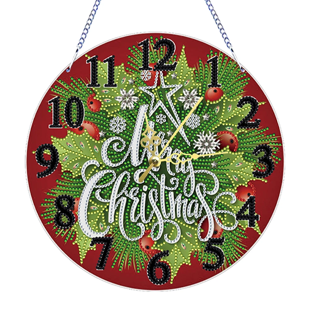 2D شقة DIY عيد الميلاد الماس اللوحة زخرفة مع وظيفة الساعة الماس اللوحة على مدار الساعة قلادة الماس الفن ساعة قلادة كيت #5