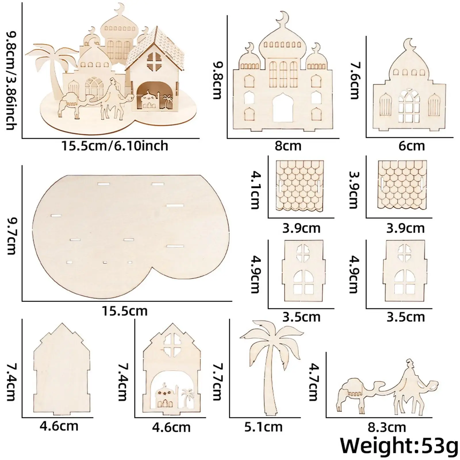 Eid Mubarak Wooden Ornament 3D Castle Puzzle for Islamic Muslim Home Room