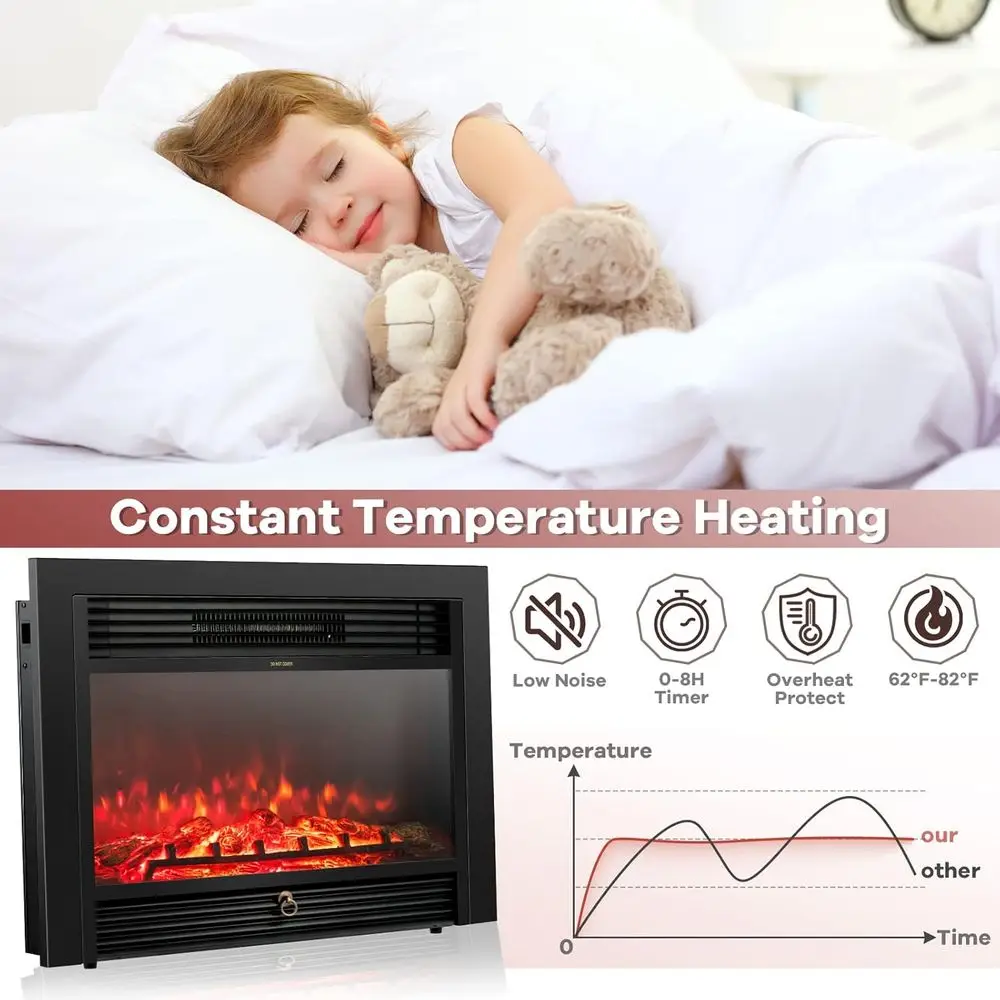 Electric Fireplace Insert, Wall Recessed/Mounted, Freestanding Fireplace with Remote Control, 3 Color Adjustable Flames, 2 Modes