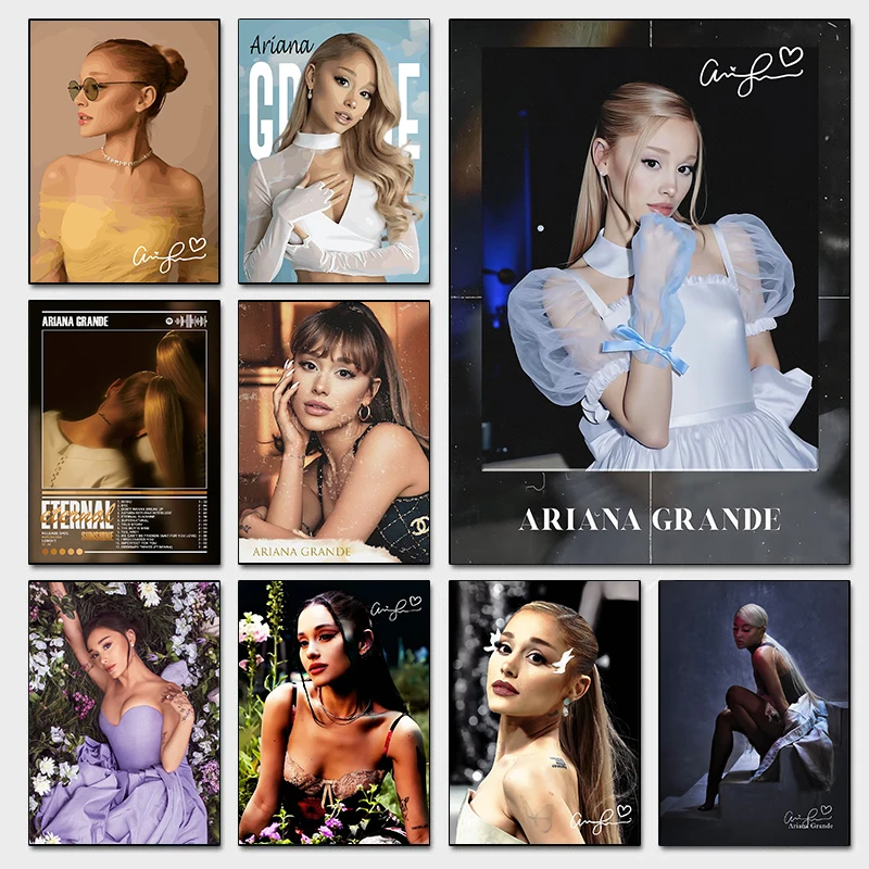 Popular Female Hot Singers A-Ariana Fashion Photography Poster Music Signature Prints Canvas Painting Wall Pictures Home Decor