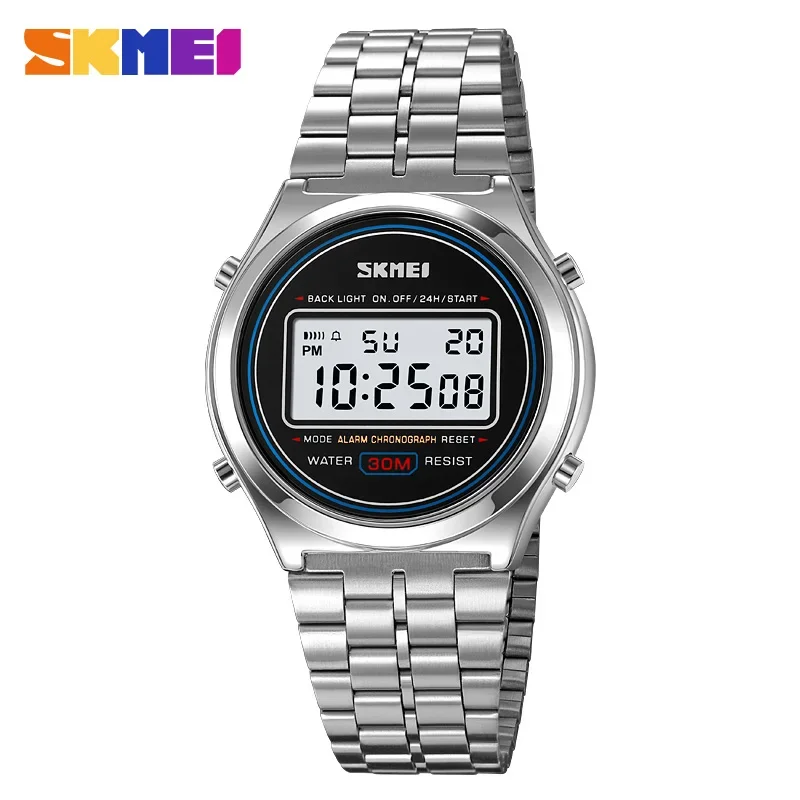 SKMEI 2146 Waterproof Electronic Watch for Men Luxury Steel Calendar Digital Mens Wristwatches Countdown Clock Reloj Masculino