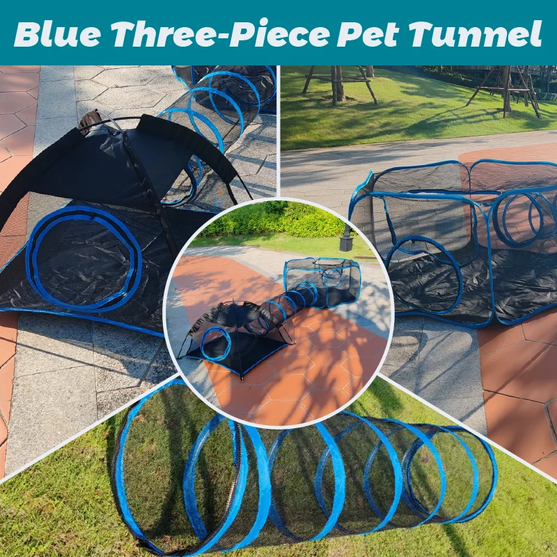 3-in-1 Tragbarer Netz-Tierkäfig Spielhaus Mehrfach-Tierkäfig mit Tunnel für Drinnen und Draußen Einfacher Aufbau für Katzen und Kleintiere – Detail 6