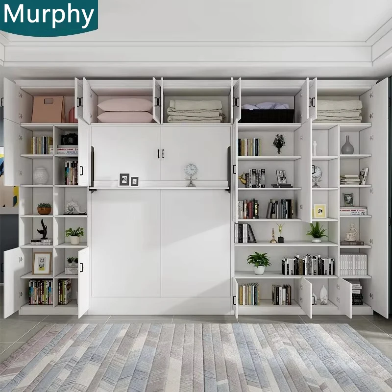 Modern Integrated Invisible Bed Bookcase Sofa Camas  Multifunctional Vertical Wall Foldable for Living Room Dining Hotel-Study