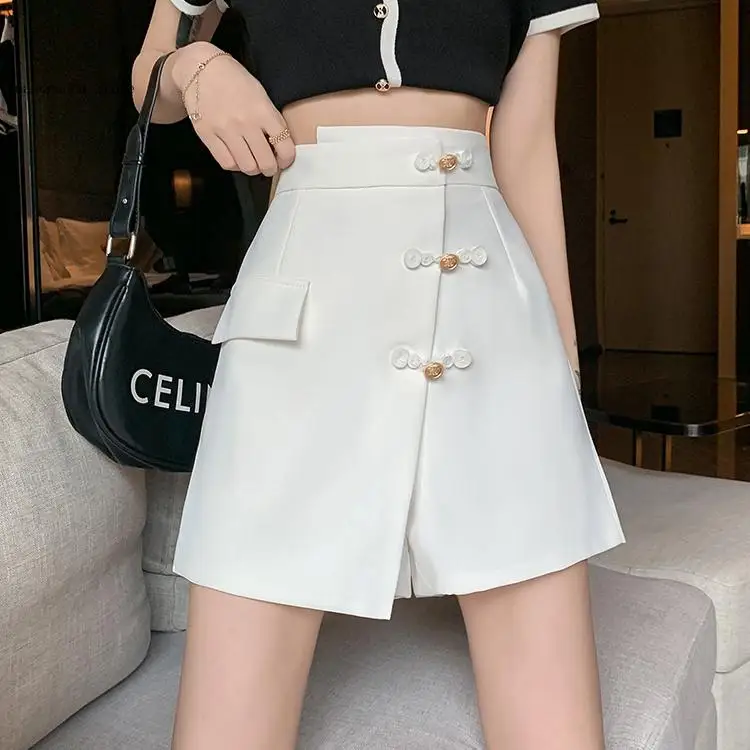 Fashionable and High-End Irregular Wide Leg Pants Skirt Summer Thin Design Fake Two Piece Casual Suit A-Line Shorts