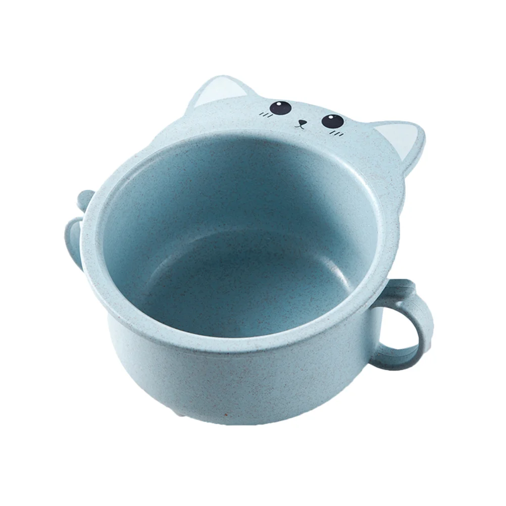 

Маленькая миска из пшеничной соломы с изображением кота, синяя ручка, легкая, прочная, устойчивая к царапинам, детская посуда, экологически чистая для хлопьев