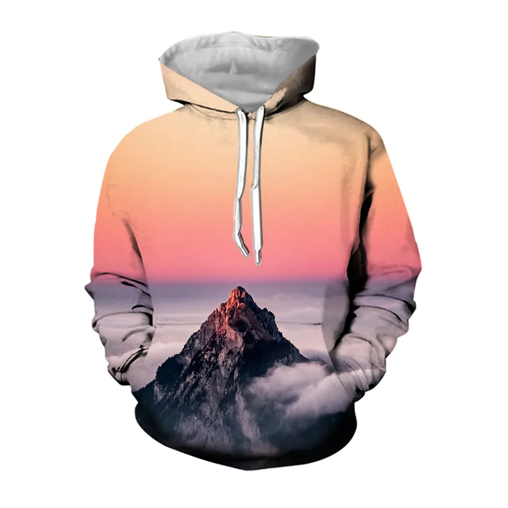 Jumeast 3D Mountain Landscape Hoodies For Men Natural Scenery Pattern Baggy Clothes Oversized Hoodie Comfortable Pullover Tops