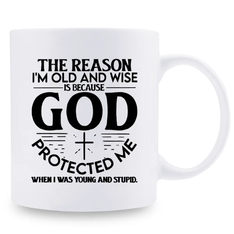 11oz God Protected Me Humorous Ceramic Mug, Reusable, Insulated Coffee Cup, Multipurpose, Machine Washable, with Ideal for Offic