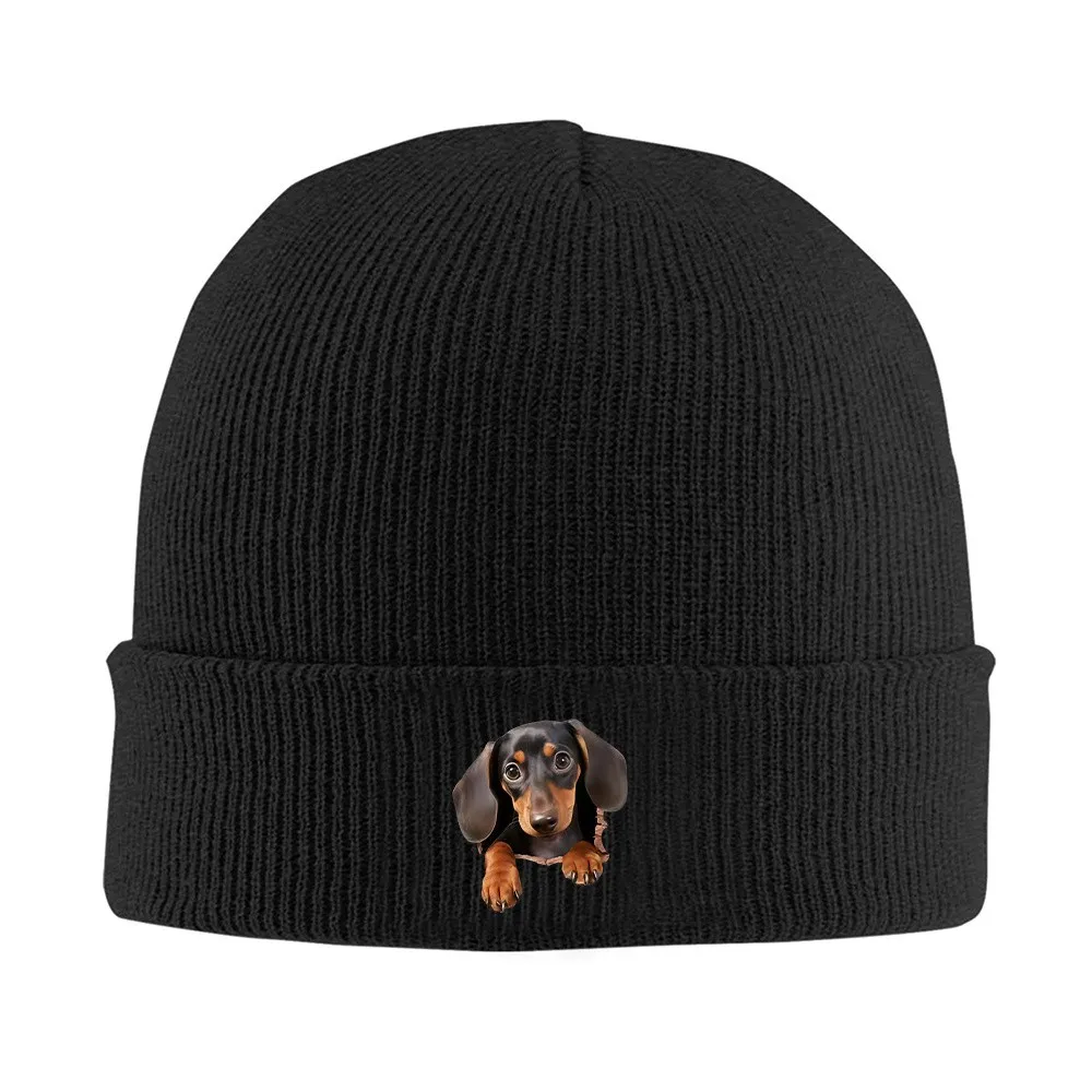 1pc A Dachshund Peeking Through Hole Fall Winter No-Brim Knit Beanie, Stretchy Warm Daily Knitted Hat for Men And Women