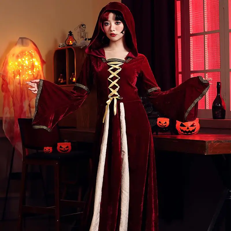 Retro Mittelalter Kostüm Gothic Sle k Red Court Dr Bühnenauftritt Halloween Outfit Damen Ethnische Kleidung Bühnenkostüm