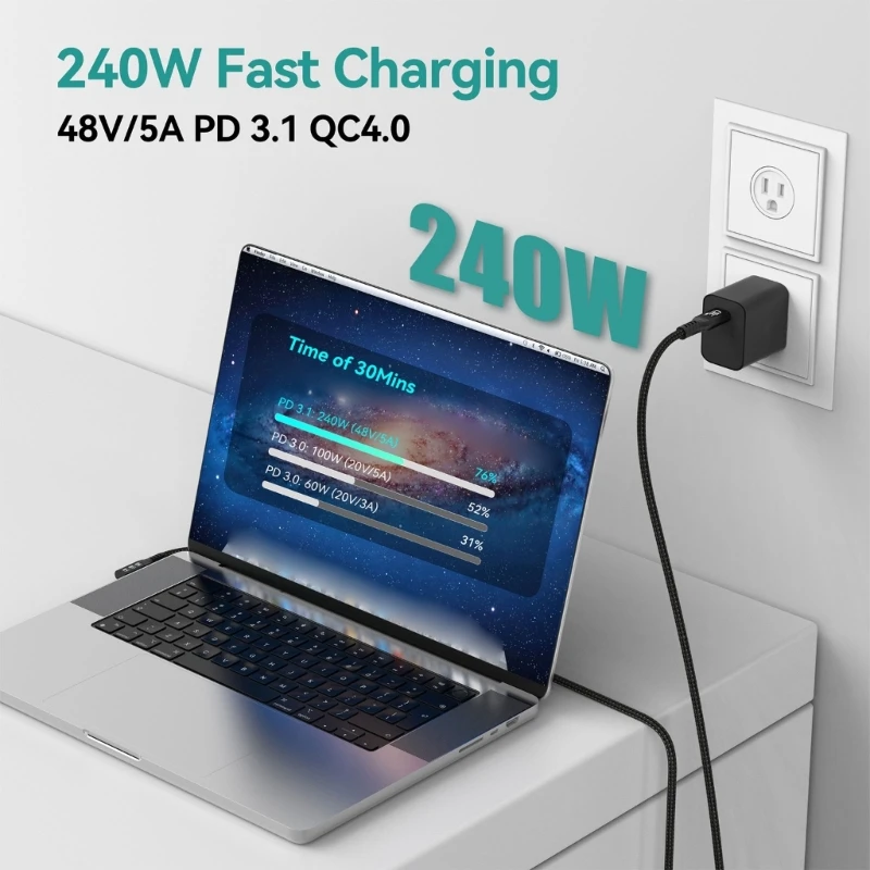 M17B USB4, 40 Гбит/с, кабель для быстрой зарядки PD240W, поддержка высокоскоростного кабеля для передачи видео 8K60 Гц