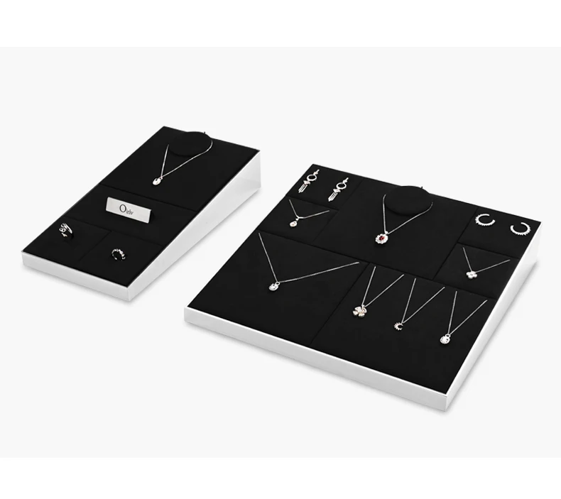 Oirlv Schwarzes Schmuck-Display-Set aus Mikrofaser für Halsketten, Ringe und Ohrringe, Kombinierbare Metall-Schmuck-Display-Tabletts für Geschäfte – Detail 12