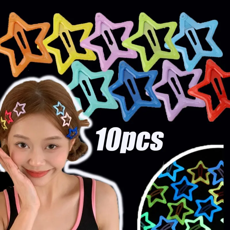 Luminous Star Hair Clips Y2k Shiny Colorful Sparkly Hairpins Hot Girls Concert Party Carnival Night Creative Hair Side Clips