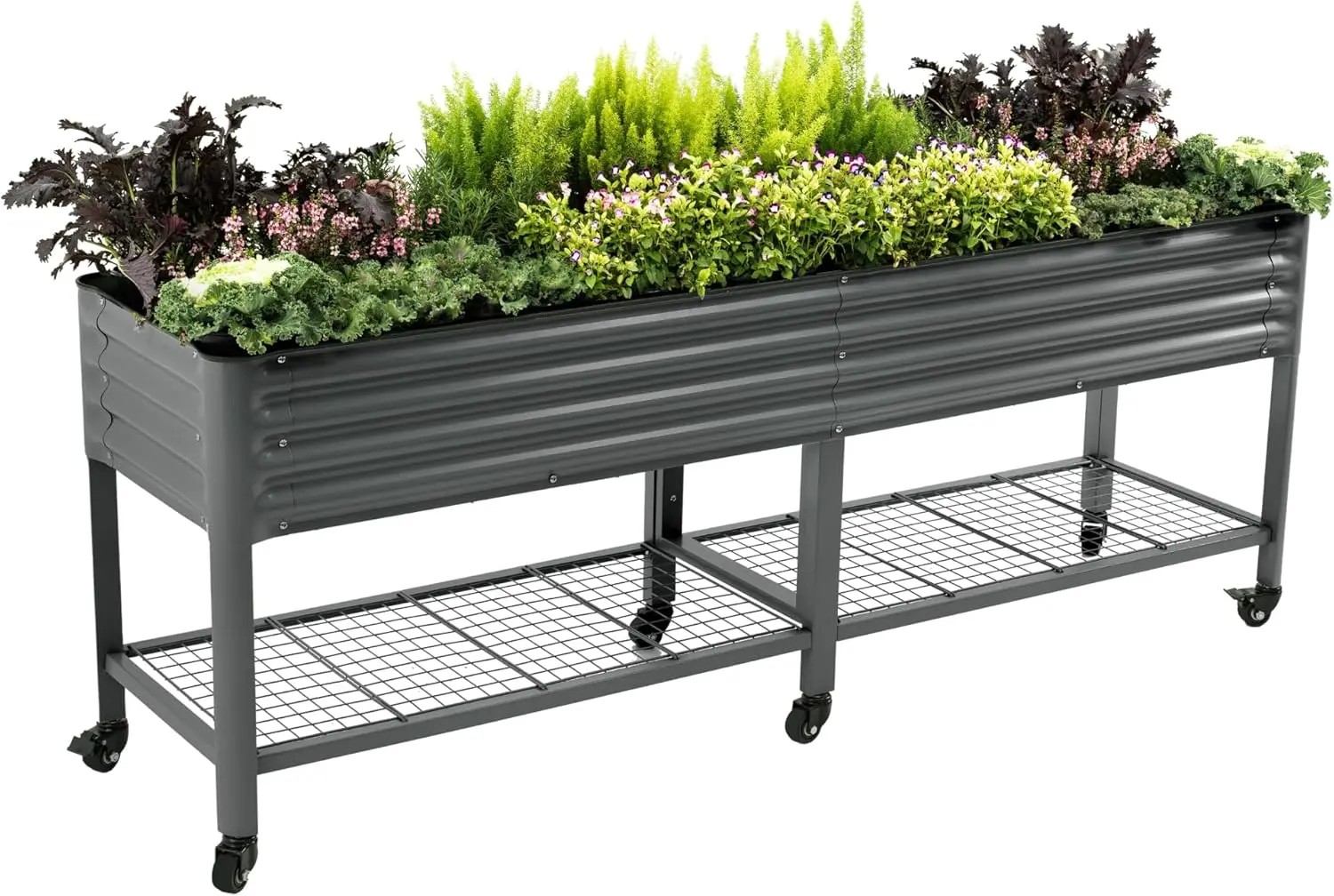 

Rolling Elevated Raised Garden Bed-V Series, 2' x 8' Garden Beds with Legs & Storage Rack for Patio & Porch, 1400 Lbs Weight Cap
