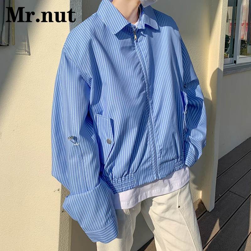 

2024 Spring Men's Jacket Korean Trendy Stripe Coat Outerwear Harajuku Loose Versatile Clothes Unisex Slim Fashion Top Jackets