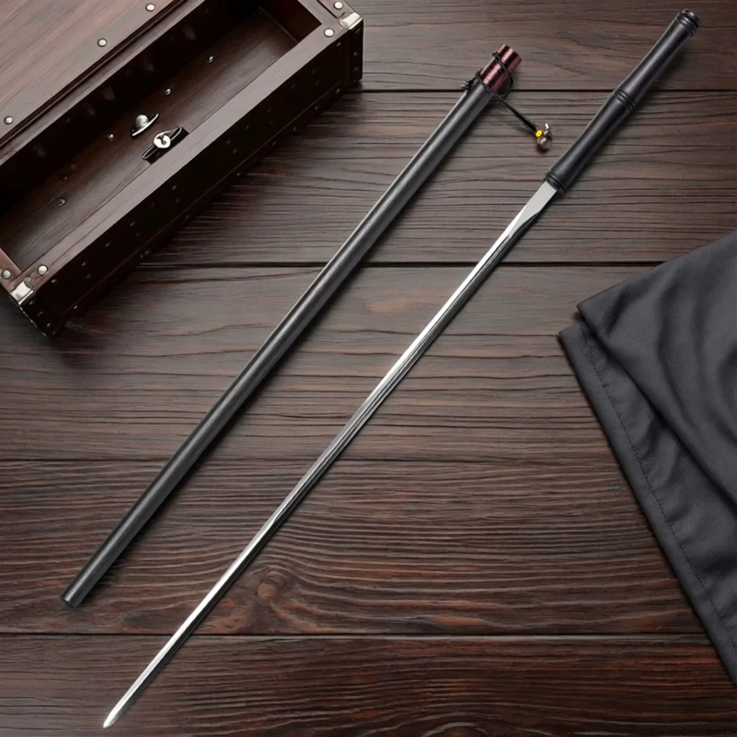 Chinese Straight Tang Style Sword Slim Rapier Sword Ebonywood Sheath Traditional Martial Arts Practice Decorative Collectible