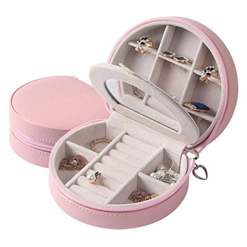 Mini Travel Jewelry Box Organizer Faux Leather Display Storage Small Travel Jewelry Case for Earrings Necklace Rings