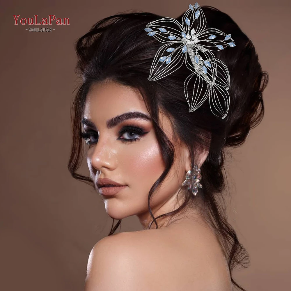 

YouLaPan Hollow Leaf Bridal Comb Headwear Opal Rhinestone Hair Jewelry Wedding Hair Accessories Bridesmaid Bride Headdress HP257