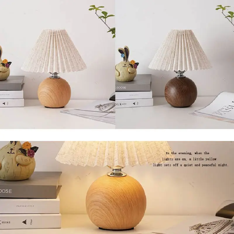 Ceramic Pleated Table Lamp Bedroom Ins Girl Nordic Bedside Lamp Creative Retro Bedside Table Lamp Decorative Lamps