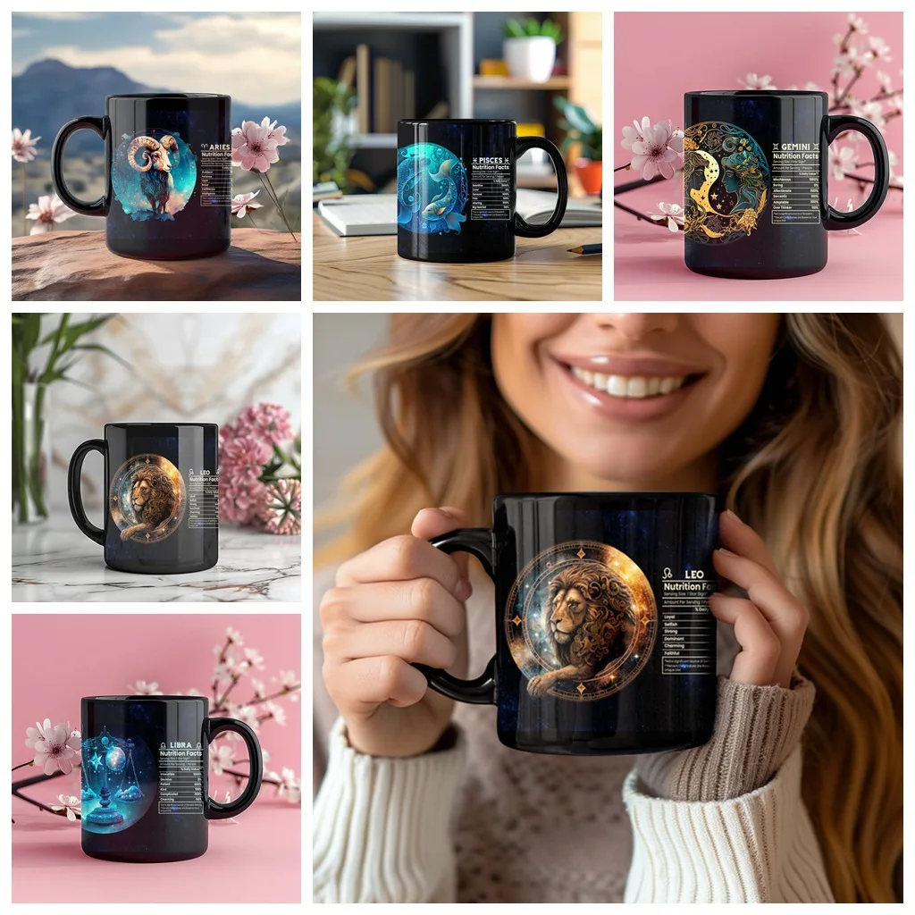 New Products in February 12 Constellation Creative Black Ceramic Coffee Mug, Birthday Gift Water Cup Multicolored mug