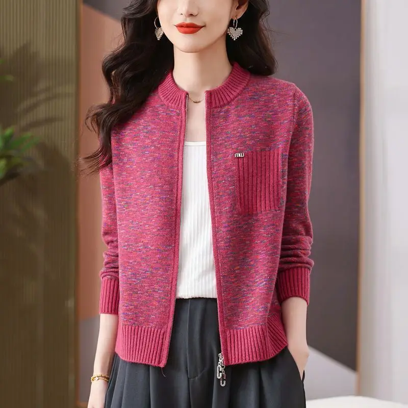 

New Autumn Zipper Cardigan Knitted Sweater Women's Floral Sweater Jacket Loose Casual and Fashionable Top