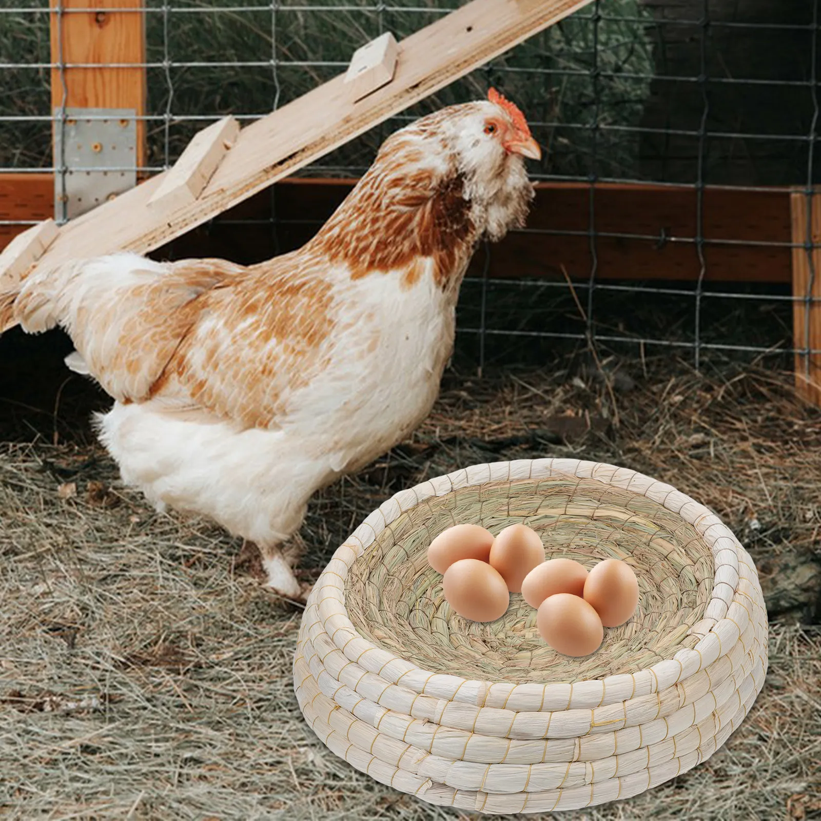 

Round Straw Bird Nest Hand Woven Breathable Chicken Duck Pigeon Breeding House Natural Flat Base Garden Bird Breeding Nest Mat