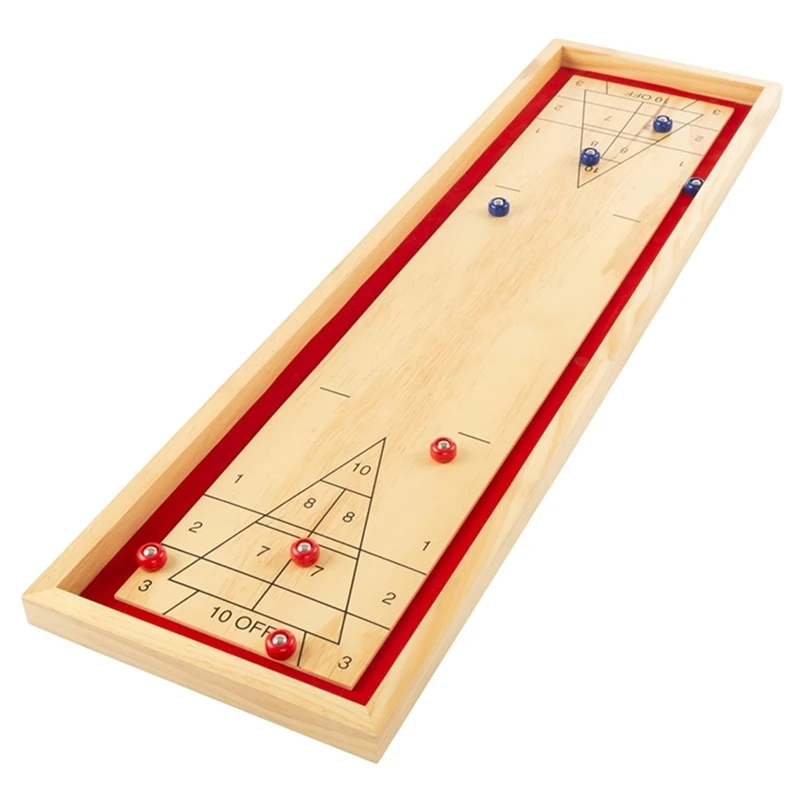 

Portable Indoor or Outdoor Compact Desktop Competition Game Pinewood Tabletop Shuffleboard Board Game for Kids Adults