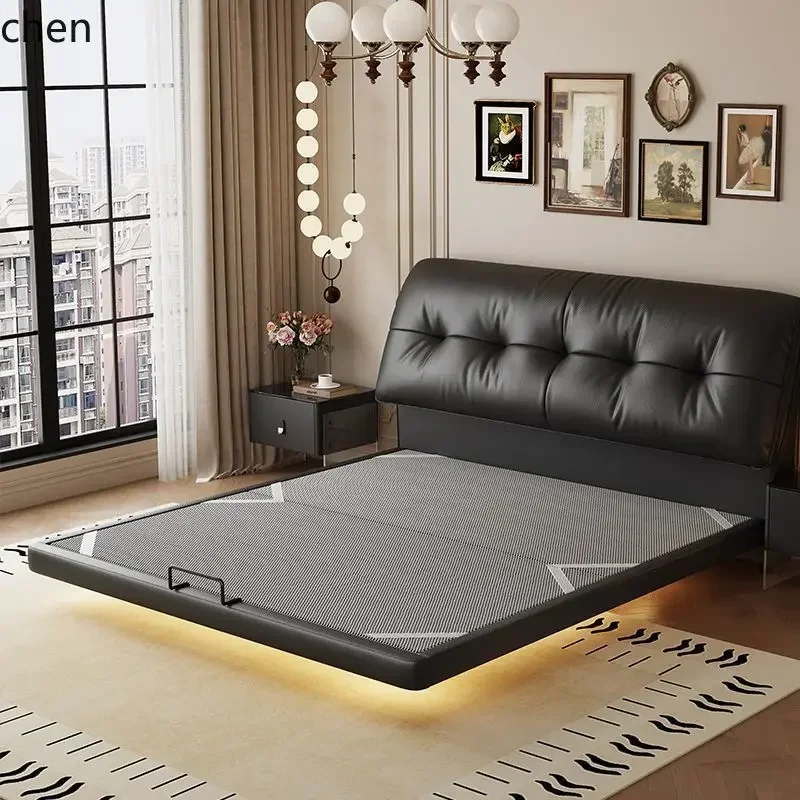 DSA Modern Minimalist Retro Style Master Bedroom Double Bed French Floating Bed Wood