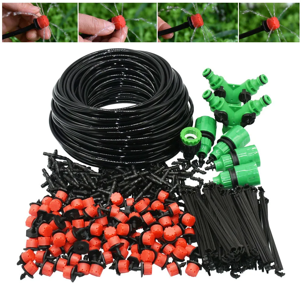 50M-20M DIY Drip Irrigation System Automatic Watering Garden Flowerpot Micro Drip Watering Kits Adjustable Red Drippers