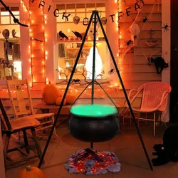 Halloween Witch Pot Light Large Witches Cauldron On Tripod American Tripod Metal Pot With Green Light Christmas Decoration Gifts