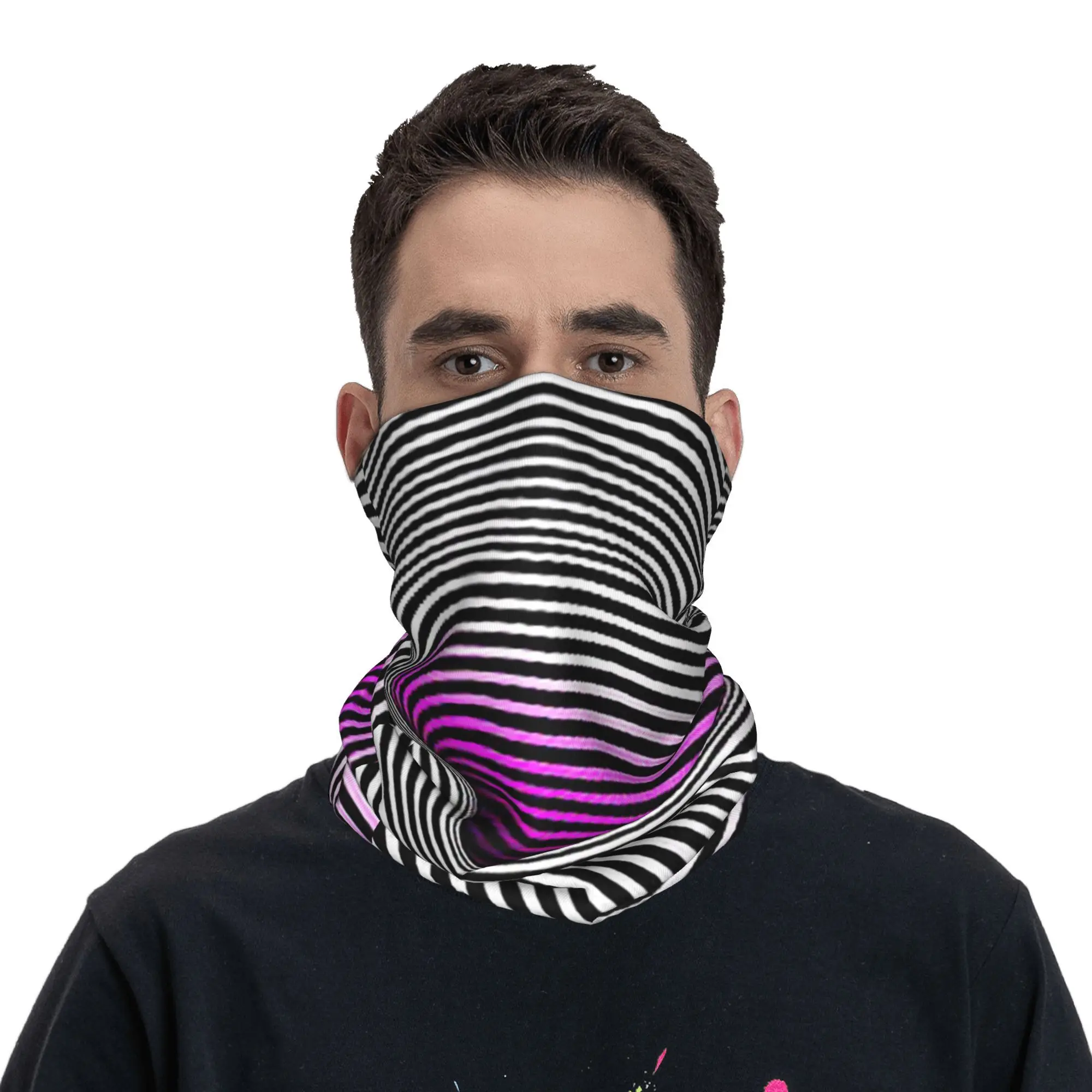 Grid Wormhole Geometric 3D Vortex Illusion Bandana Neck Cover Printed Magic Scarf Warm Balaclava Riding Unisex Adult Windproof
