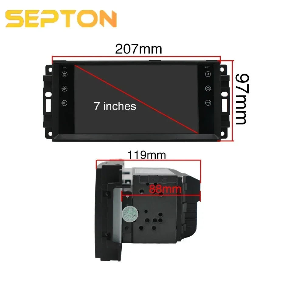 SEPTON  Android 12 Car Radio for Jeep Cherokee Compass Commander Wrangler 300C Dodge Caliber Liberty 2009 2008 2010 2011 BT GPS