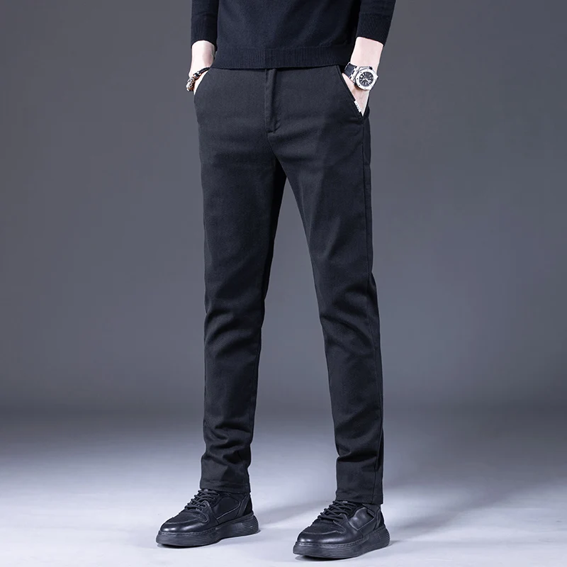 

2024 Autumn Winter Hot selling Simple And Versatile Cotton Skinny High Quality Casual Comfortable Thick Men's Pants Black Gray