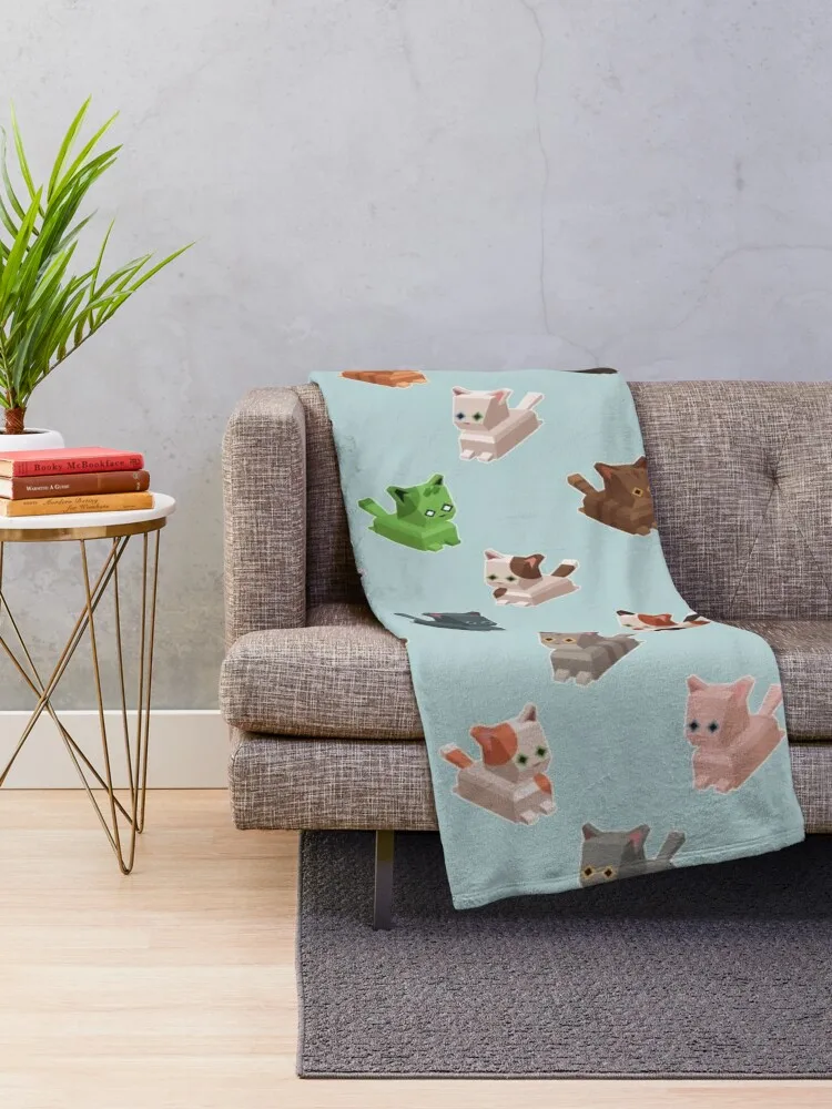 Low Poly Cat Tile Throw Blanket Personalized Gift Cute Plaid Sofa Quilt Blankets