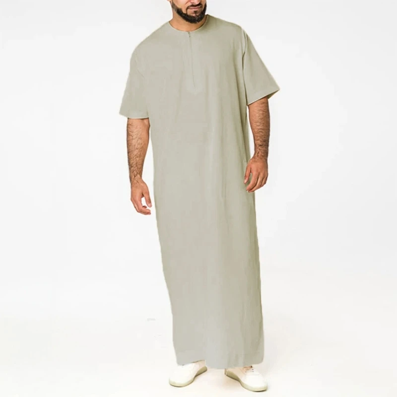 Muslim Male Shirt Eid Middle East Jubba Thobe Muslim Clothing Plus Size Muslim Robes with Zipper Design for Four Seasons