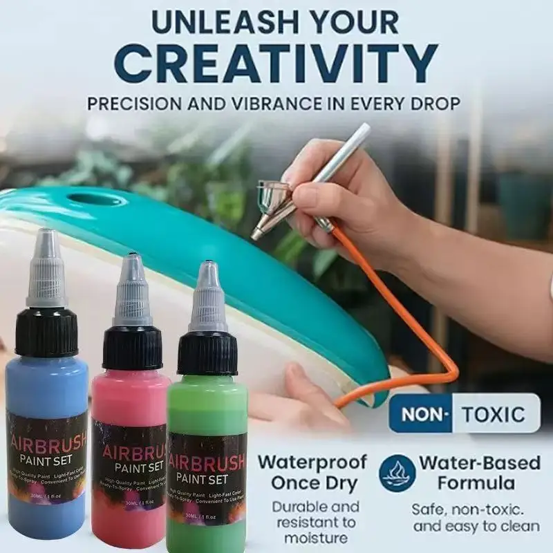 12/28 Color 30ml Spray Gun Pigment Set with 2 Bottles of Diluent Metal Model Coloring Spray Painting Water-based Acrylic Paints