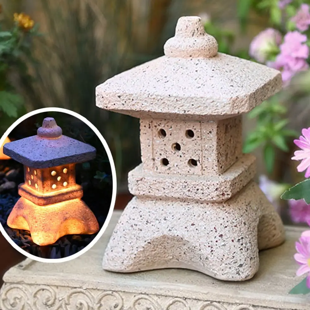 Creative Resin Solar Lamp Palace Lanterns Tower Statue Courtyard Zen Decoration Ornaments Solar Powered Pagoda