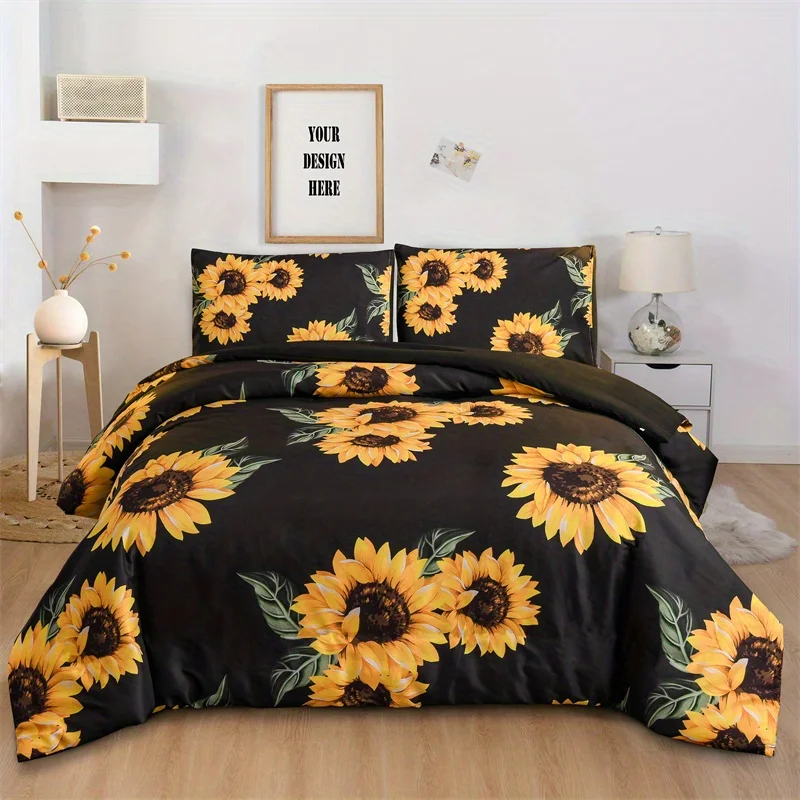 

Soft And Comfortable Sunflower Print Duvet Cover Set For Bedroom And Guest Room - Includes 1 Duvet Cover And 2 Pillowcases )