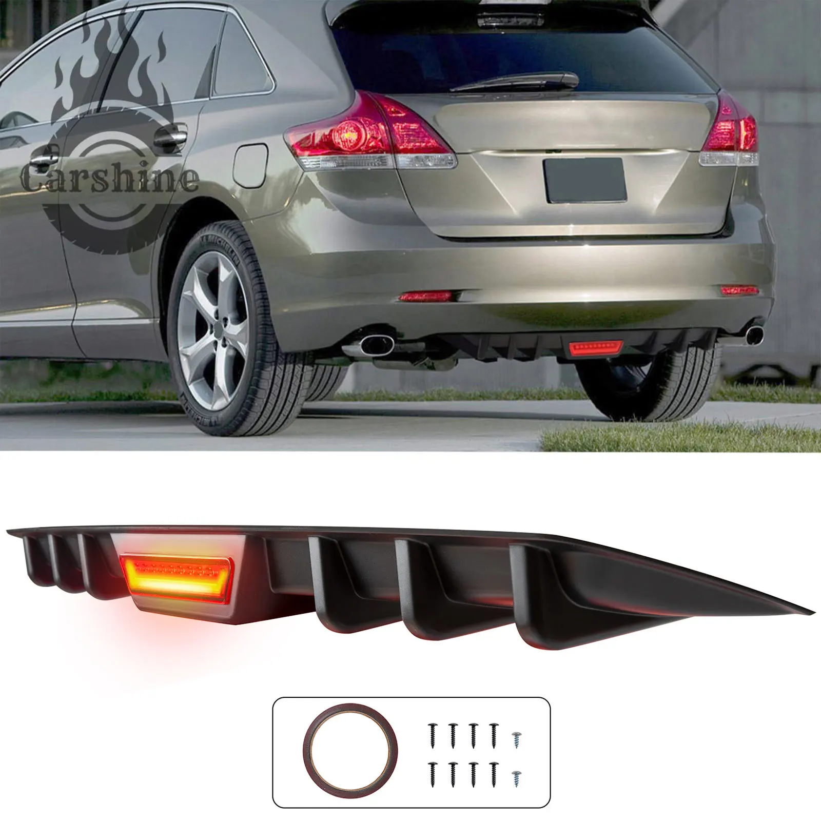 

For Toyota Venza new Matte Black 6 Shark Fin Rear Diffuser Bumper $poiler Lip