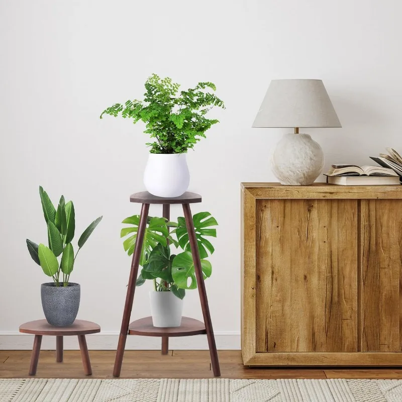 

Indoor Plant Stand, Adjustable Mid Century Retro Pine Wooden Holder for Multiple Plants, 2 Tier Rack, Flower Pot Shelf