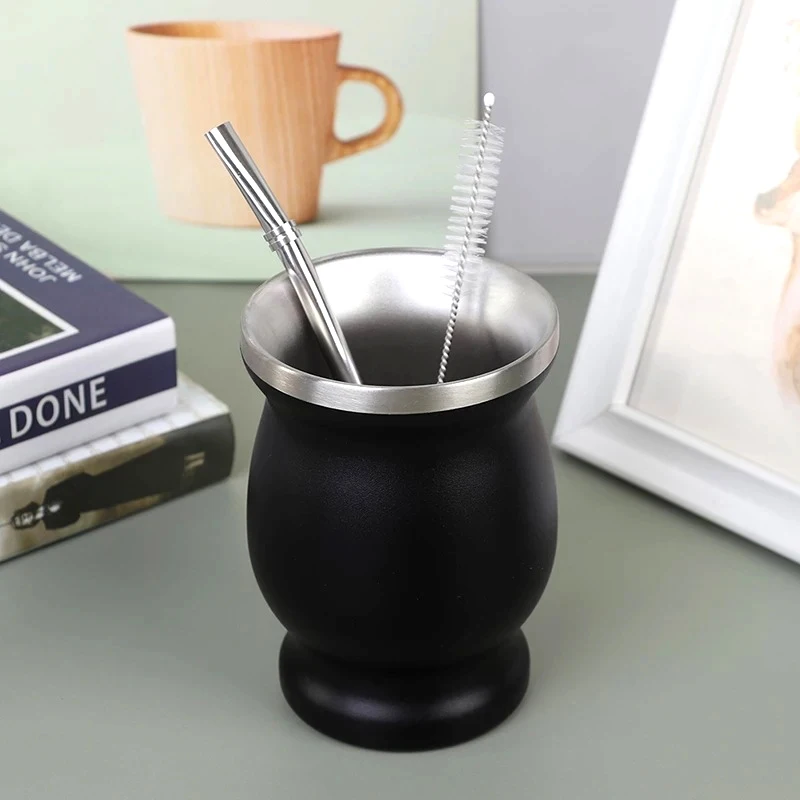 

230ml Stainless steel Madai cup gourd shaped tea cup water cup South America Argentina big belly insulated cup With Bombillas