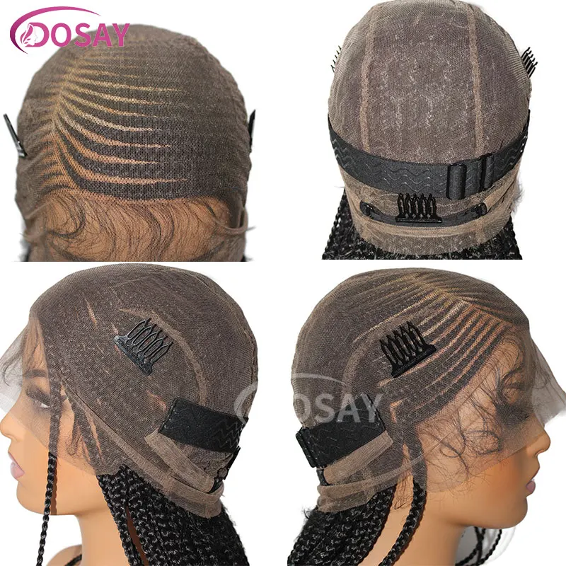 36" Full Lace Frontal Braids Wig Synthetic Side Part Knotless Cornrow Braided Lace Front Wig Twist Braided Faux Locs Braid Wigs